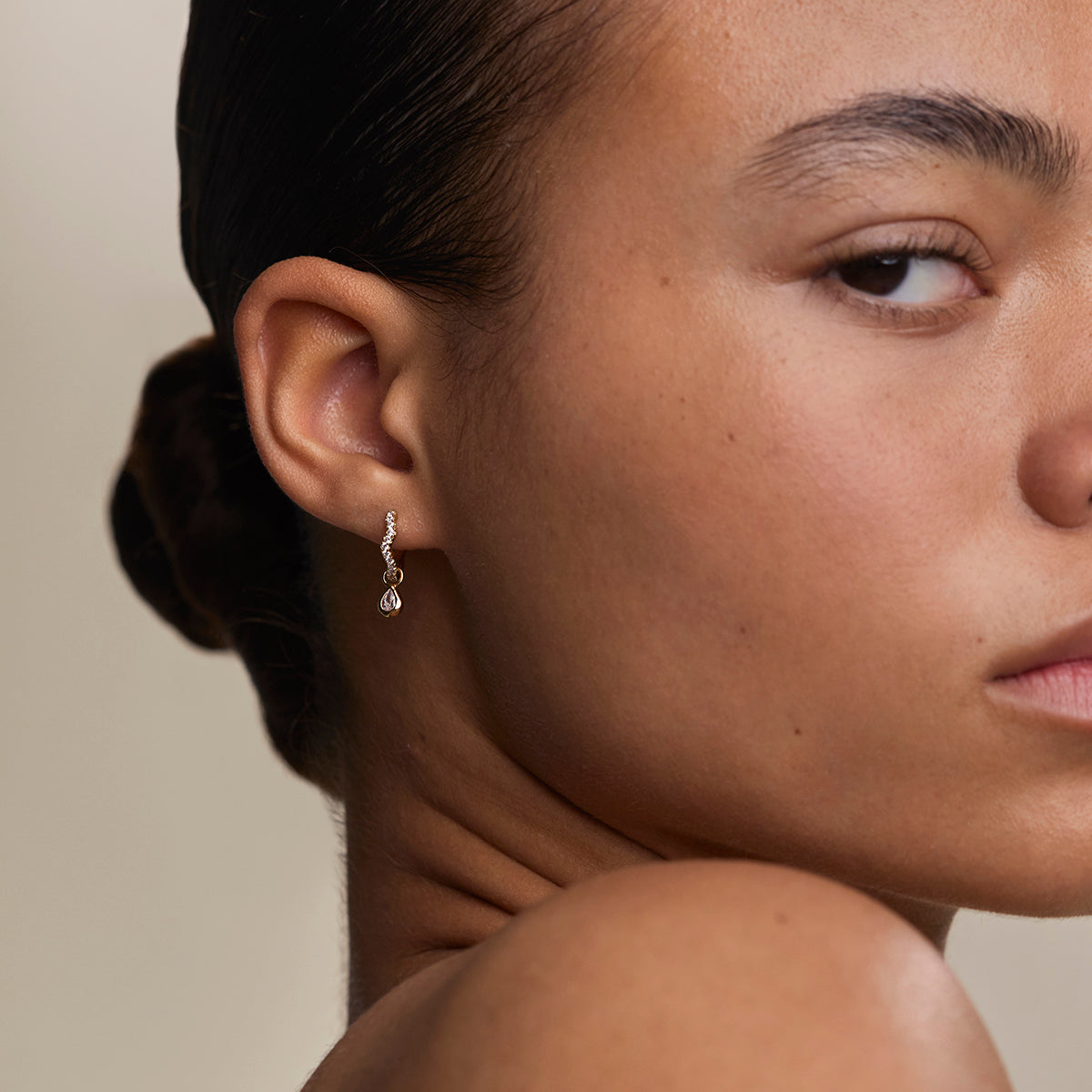 Scalloped Crystal Charm Huggies in Gold-Astrid & Miyu