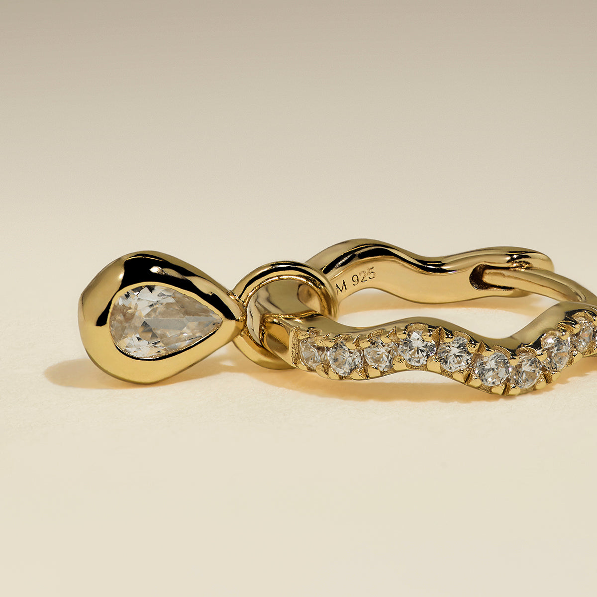 Scalloped Crystal Charm Huggies in Gold-Astrid & Miyu