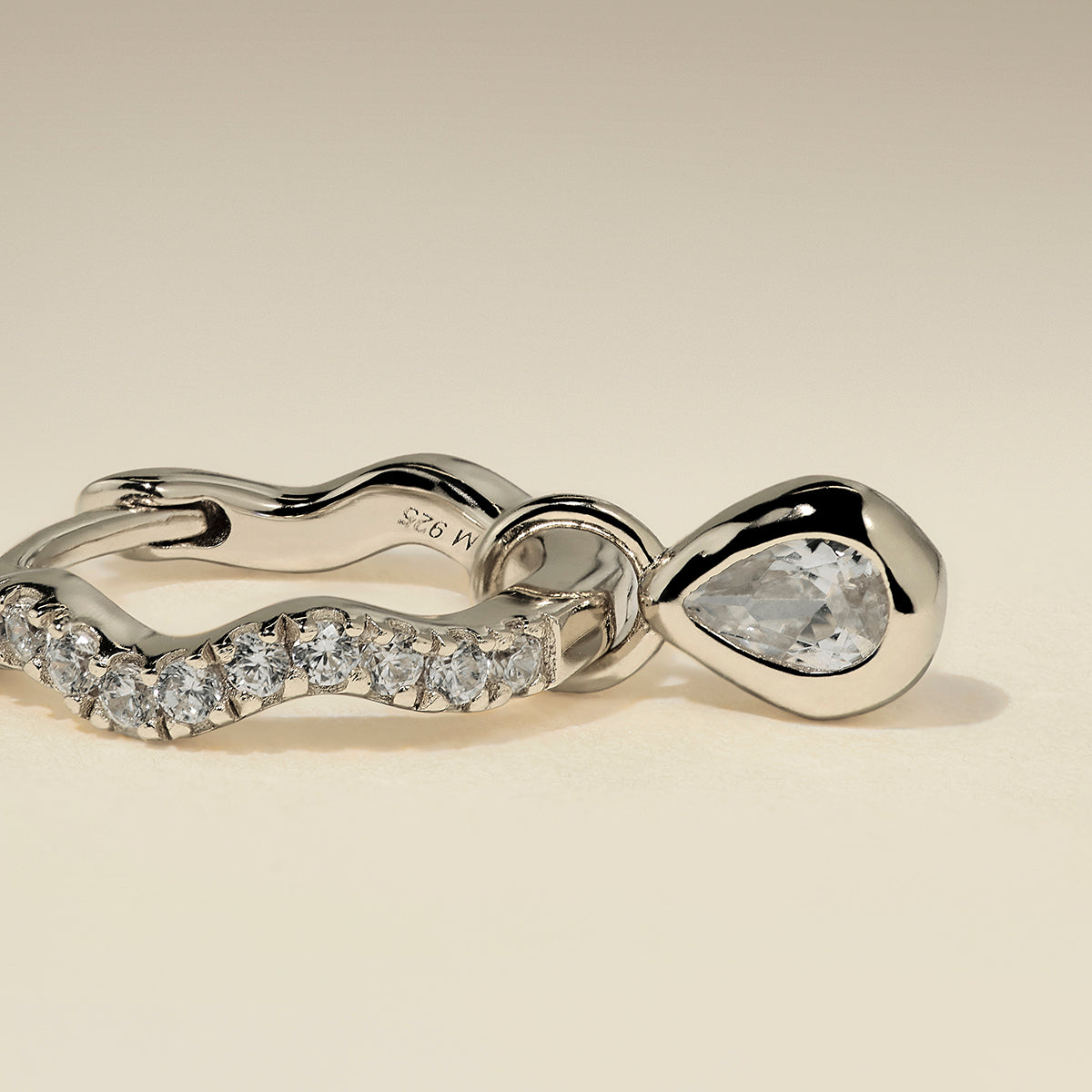 Scalloped Crystal Charm Huggies in Silver-Astrid & Miyu