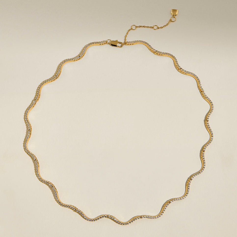 Scalloped Tennis Chain Necklace in Gold-Astrid & Miyu