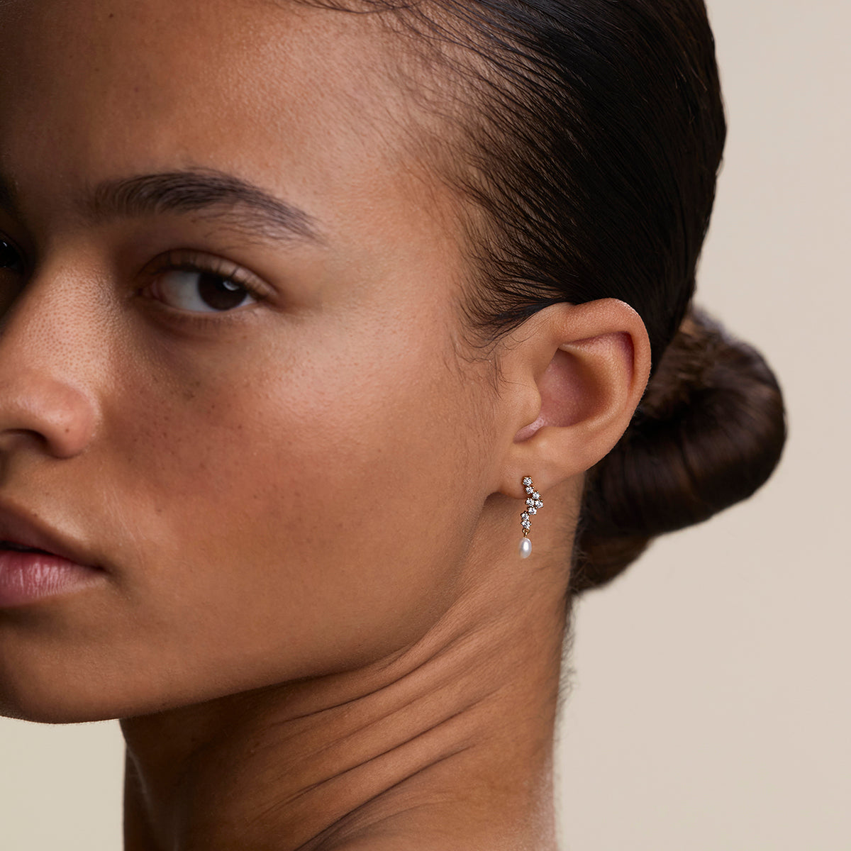 Scalloped Crystal Charm Studs in Gold