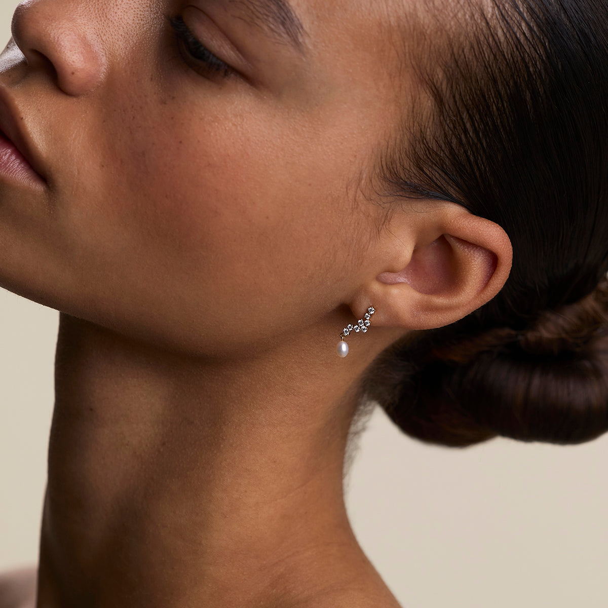 Scalloped Crystal Charm Studs in Gold