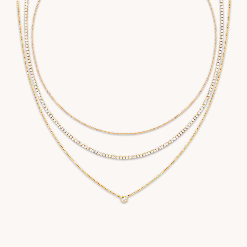 Essential Crystal Necklace Stacking Set in Gold
