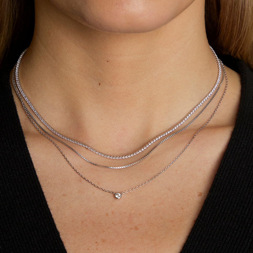 Essential Crystal Necklace Stacking Set in Silver