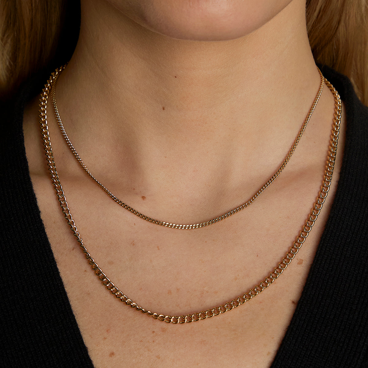 Essential Curb Chain Necklace Stacking Set in Gold
