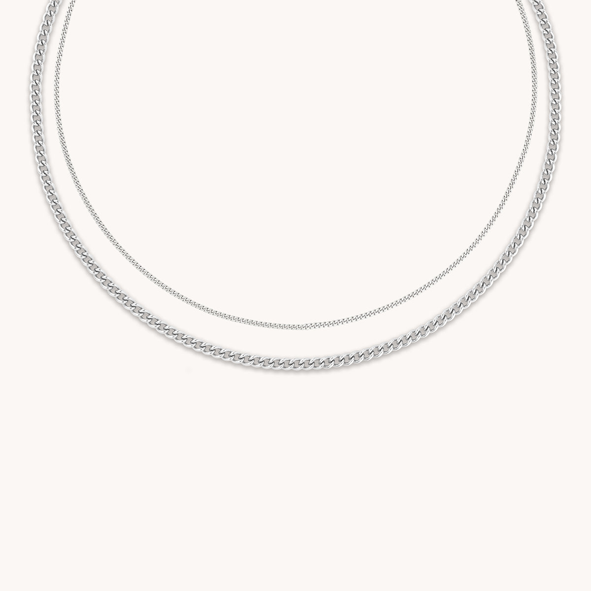 Essential Curb Chain Necklace Stacking Set in Silver