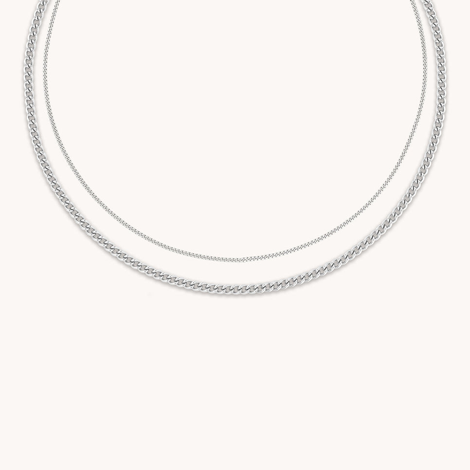 Essential Curb Chain Necklace Stacking Set in Silver