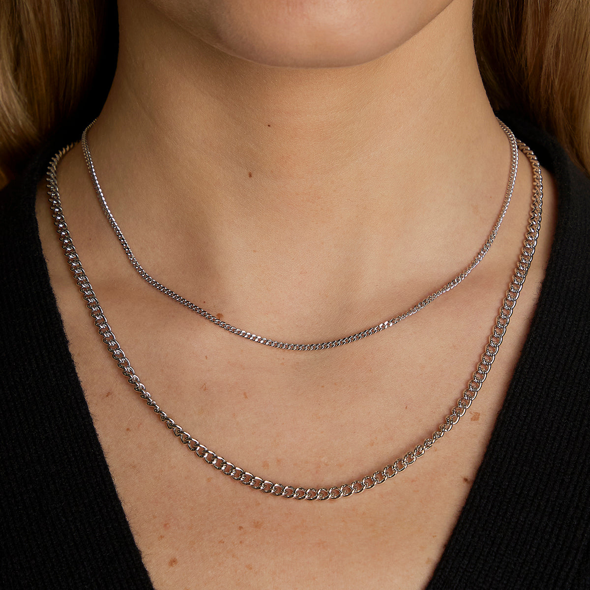 Essential Curb Chain Necklace Stacking Set in Silver