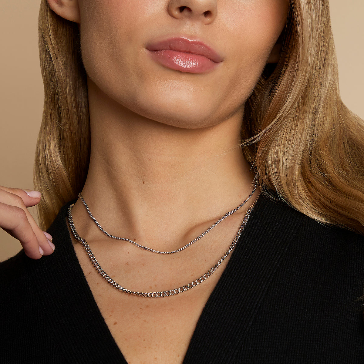 Essential Curb Chain Necklace Stacking Set in Silver