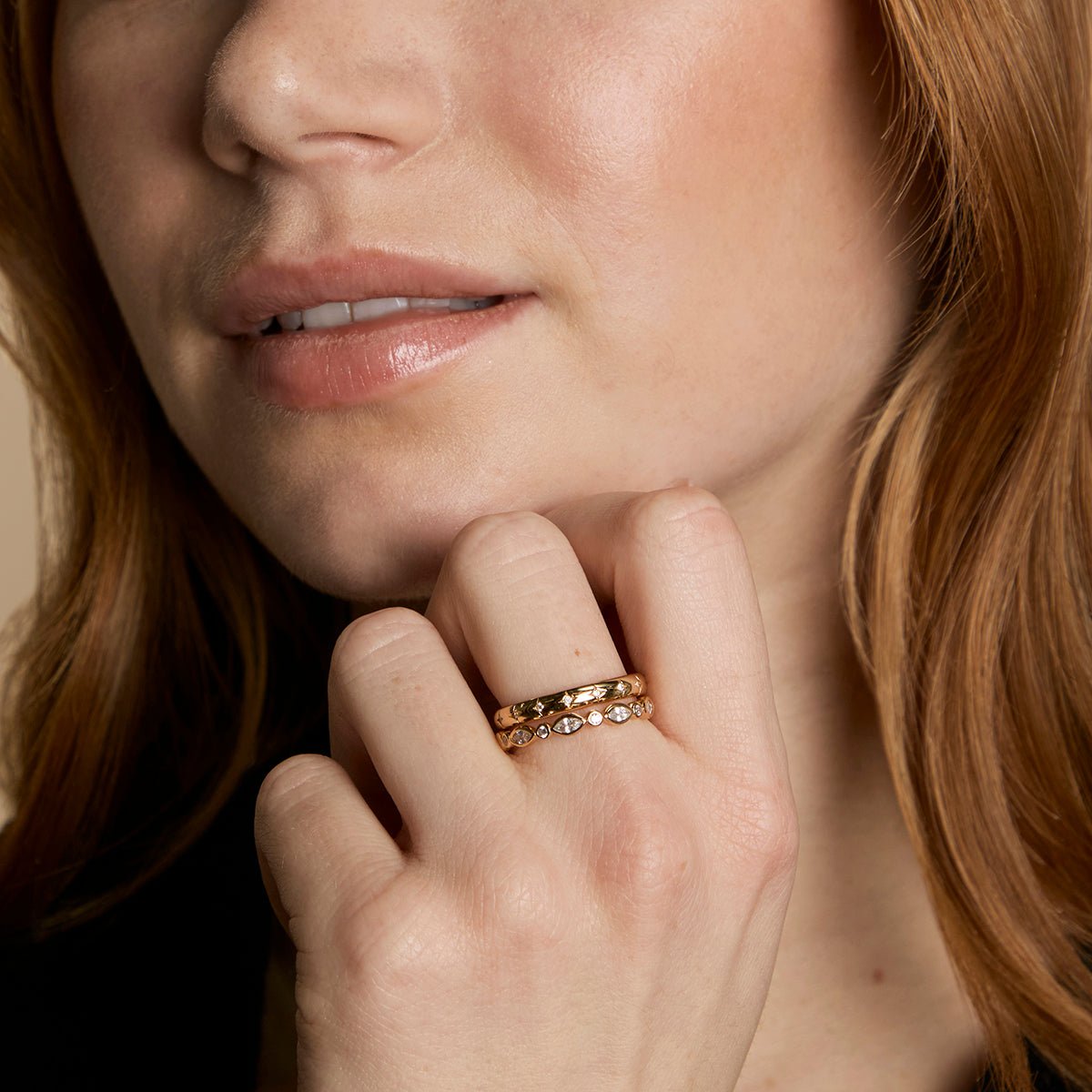 Crystal Band Ring Stacking Set in Gold