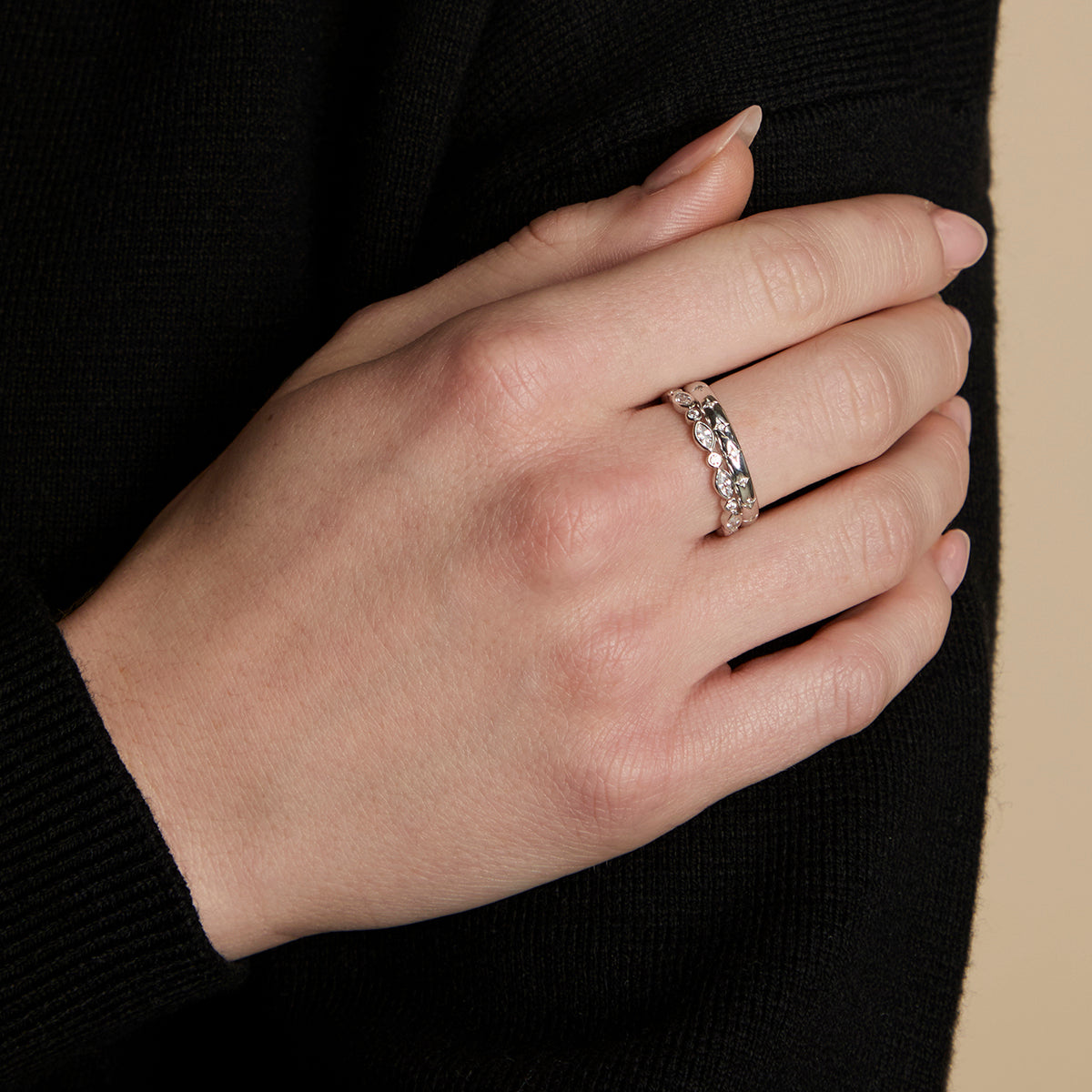 Crystal Band Ring Stacking Set in Silver