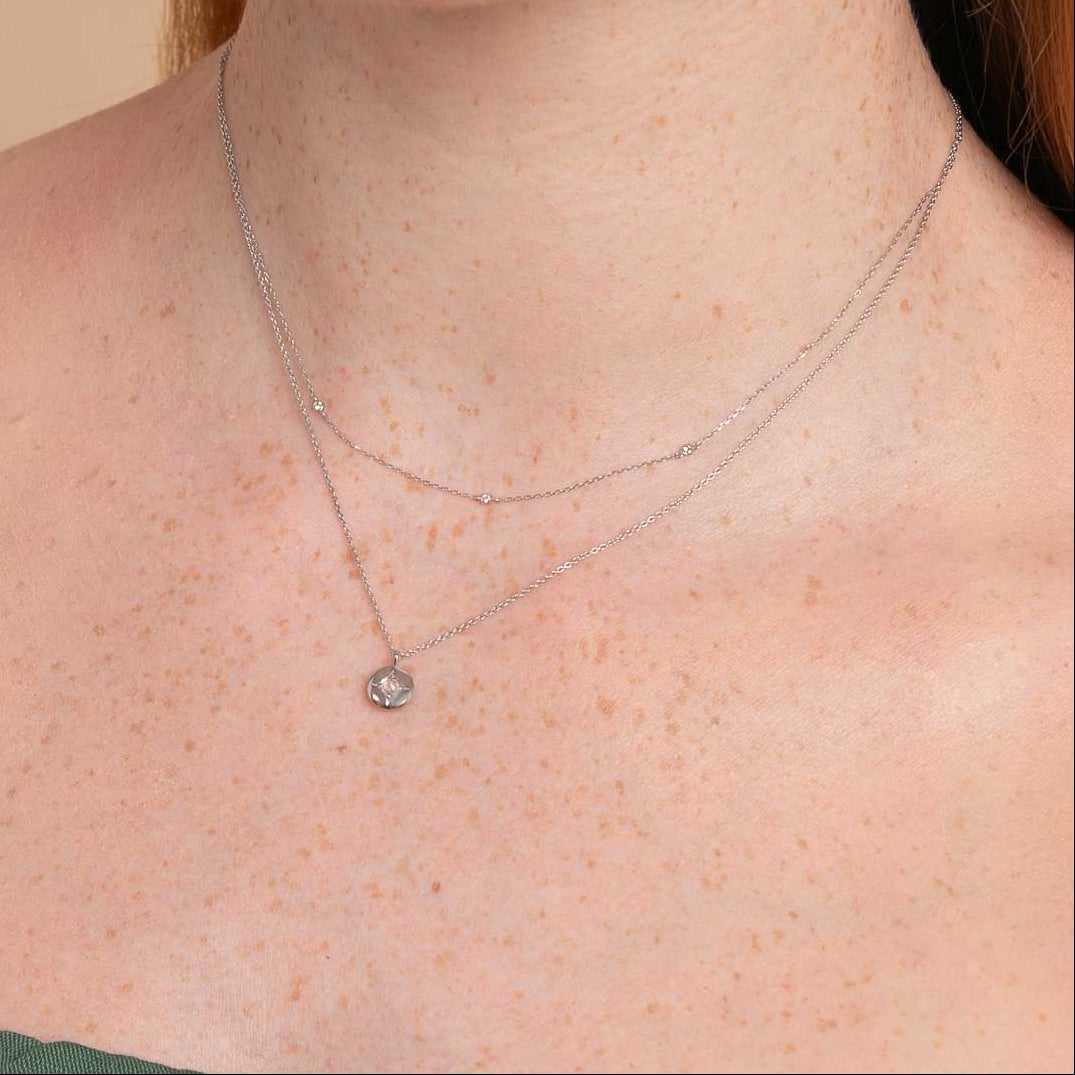 April White Topaz - April White Topaz Birthstone Necklace in Solid White Gold - Pendant Necklace - Astrid & Miyu