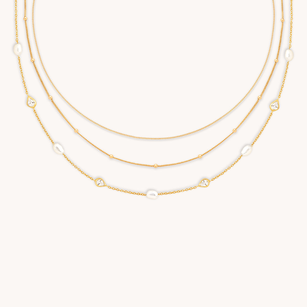 Essential Pearl Necklace Stacking Set in Gold