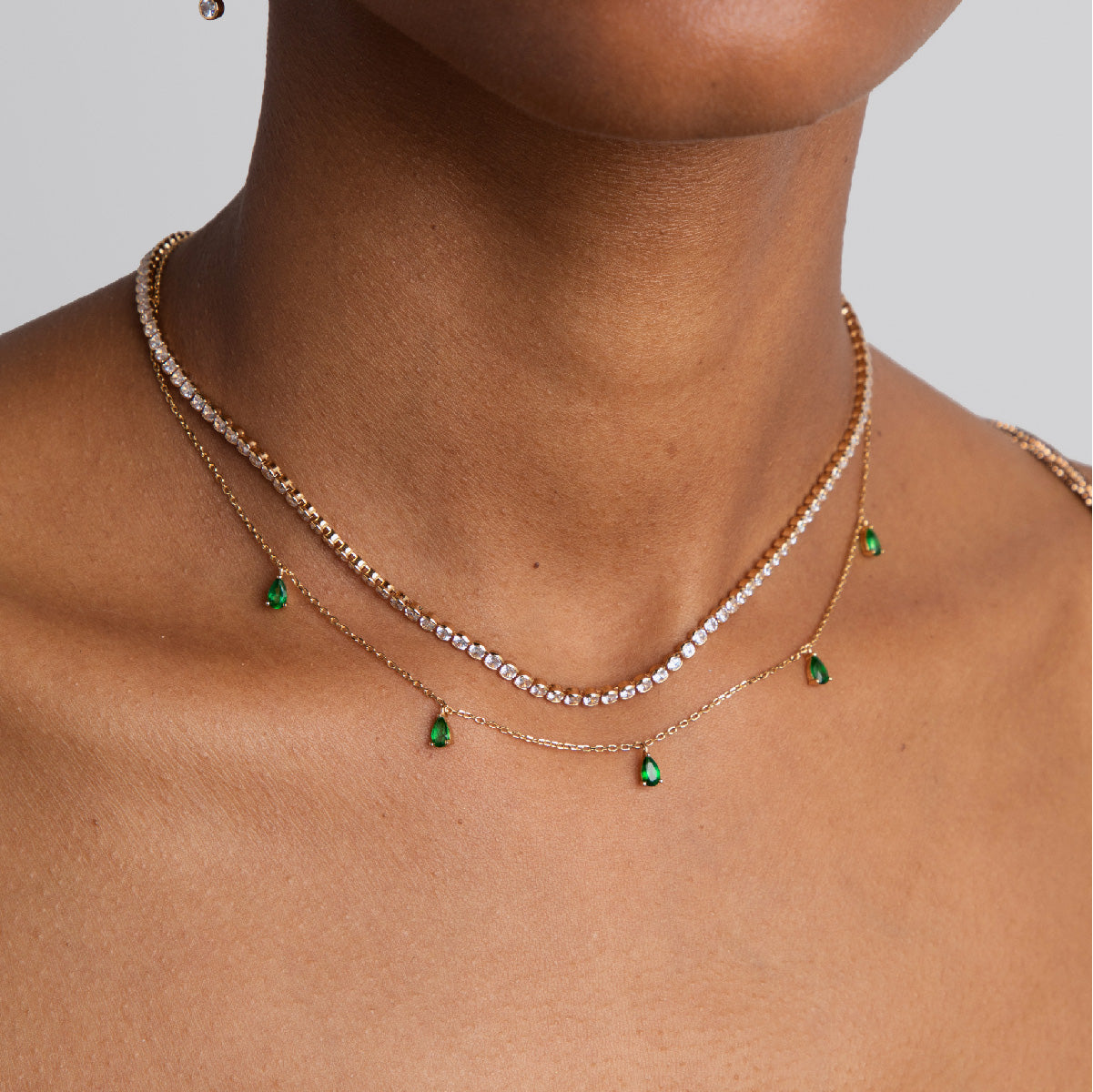 Green Topaz Charm Necklace in Gold