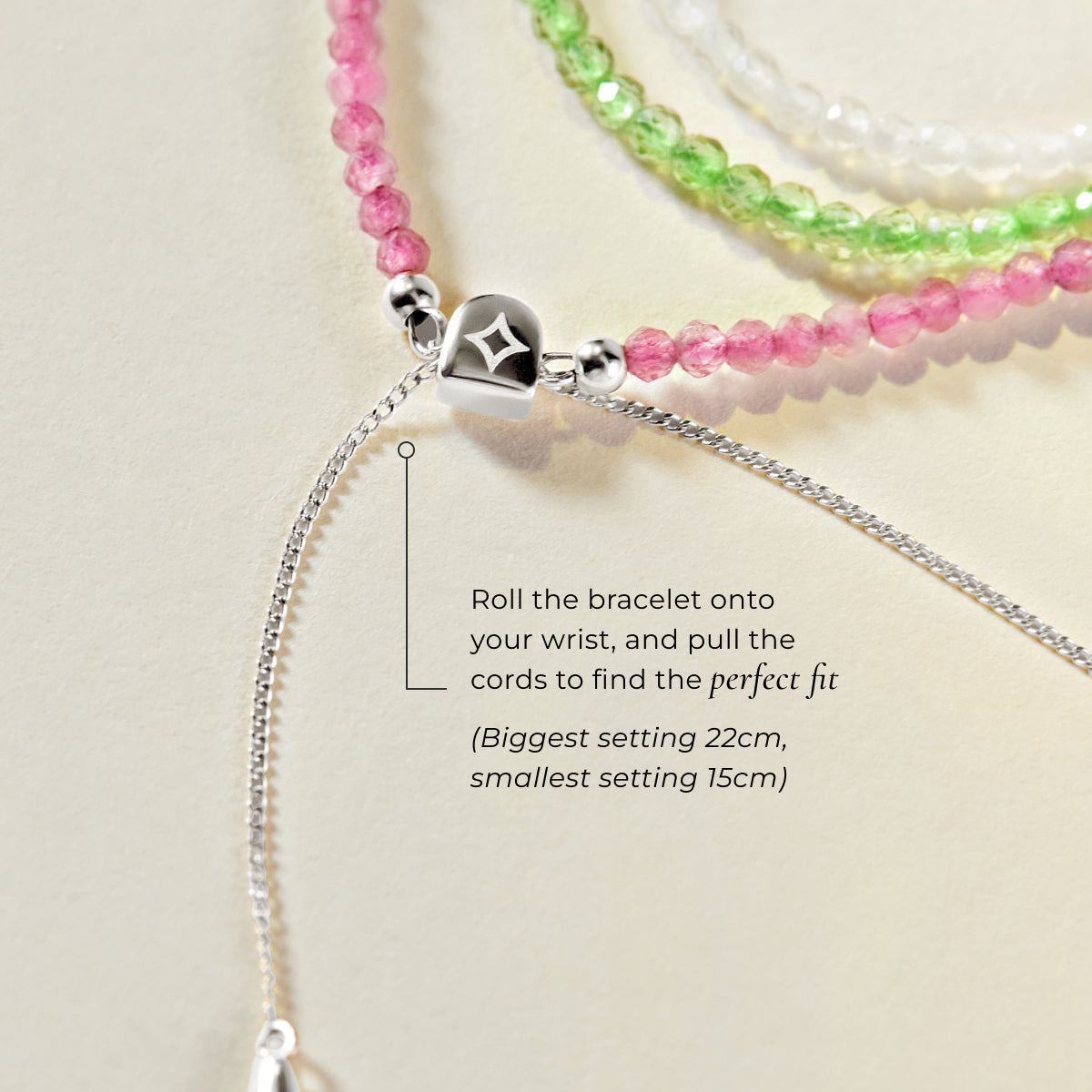 Moonstone June Beaded Birthstone Bracelet in Solid White Gold