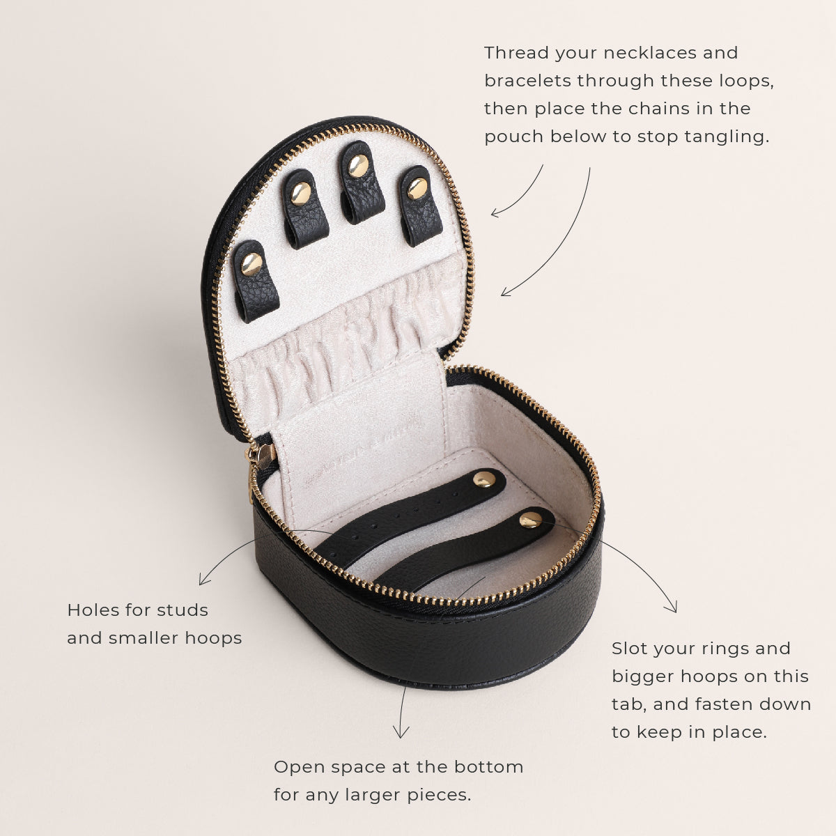 Leather Travel Jewelry Box in Black