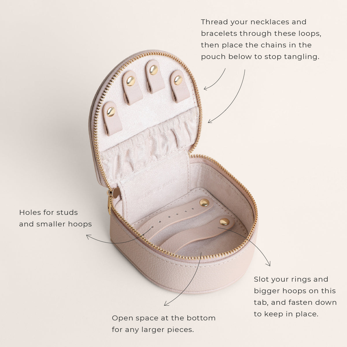 Leather Travel Jewelry Box in Fawn Sand