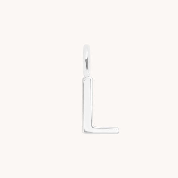 L Initial Charm 9k White Gold