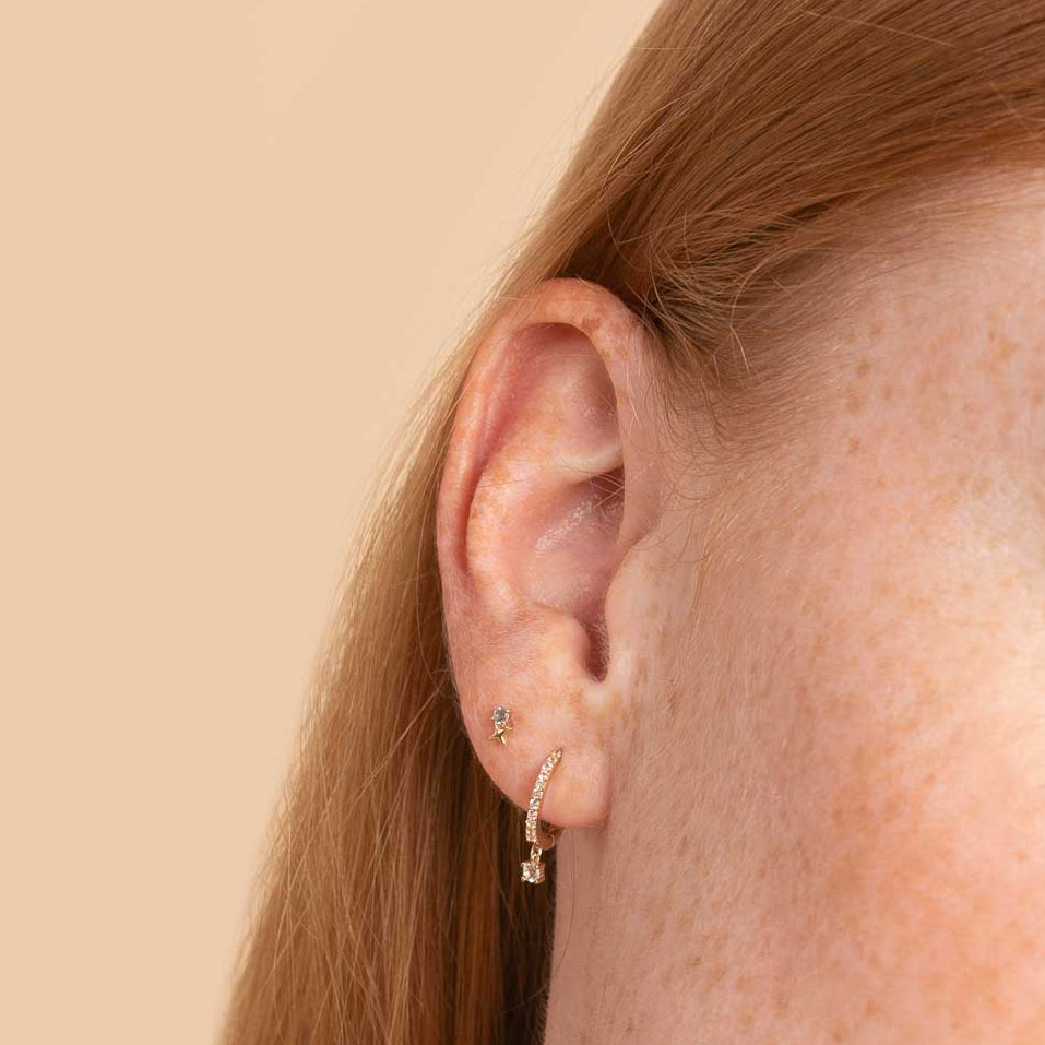 Birthstone Earrings - March Aquamarine Birthstone Earrings in Solid Gold - Stud Earrings - Astrid & Miyu