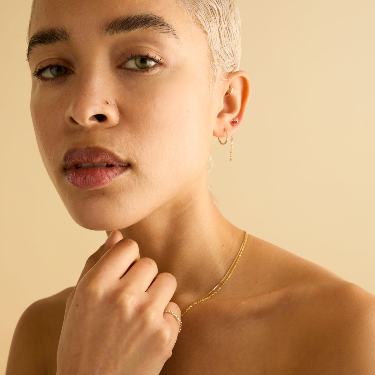 Micro Crystal Titanium Piercing Stud in Gold