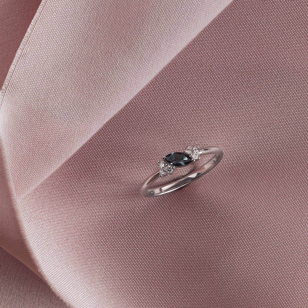 Alexandrite Diamond Milestone Ring in Solid White Gold