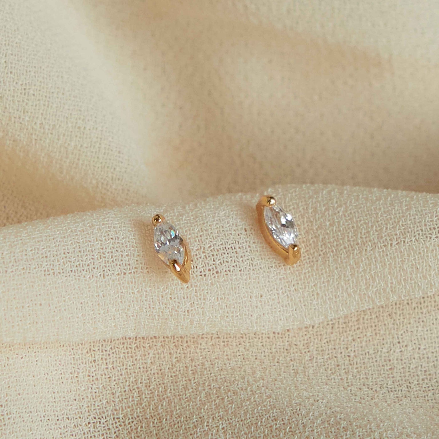 18k Gold Plated Jewelry - Navette Gem Stud Earrings in Gold - Stud Earrings - Astrid & Miyu