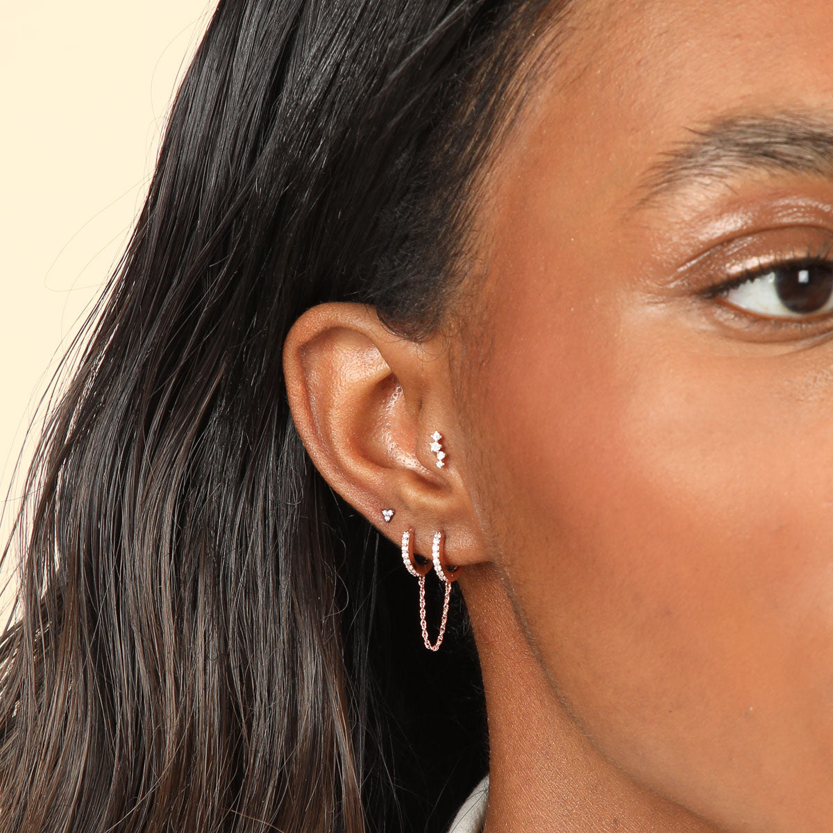 Chain Link Huggies in Rose Gold worn