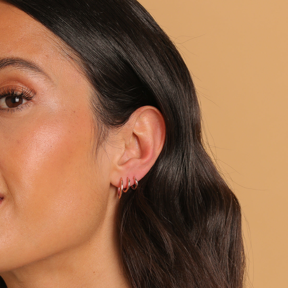 Essential 11.5mm Hoop in Rose Gold worn with other sizes