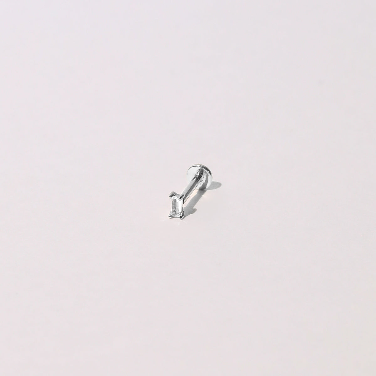 Baguette Piercing Stud 6mm in Solid White Gold Flat Lay
