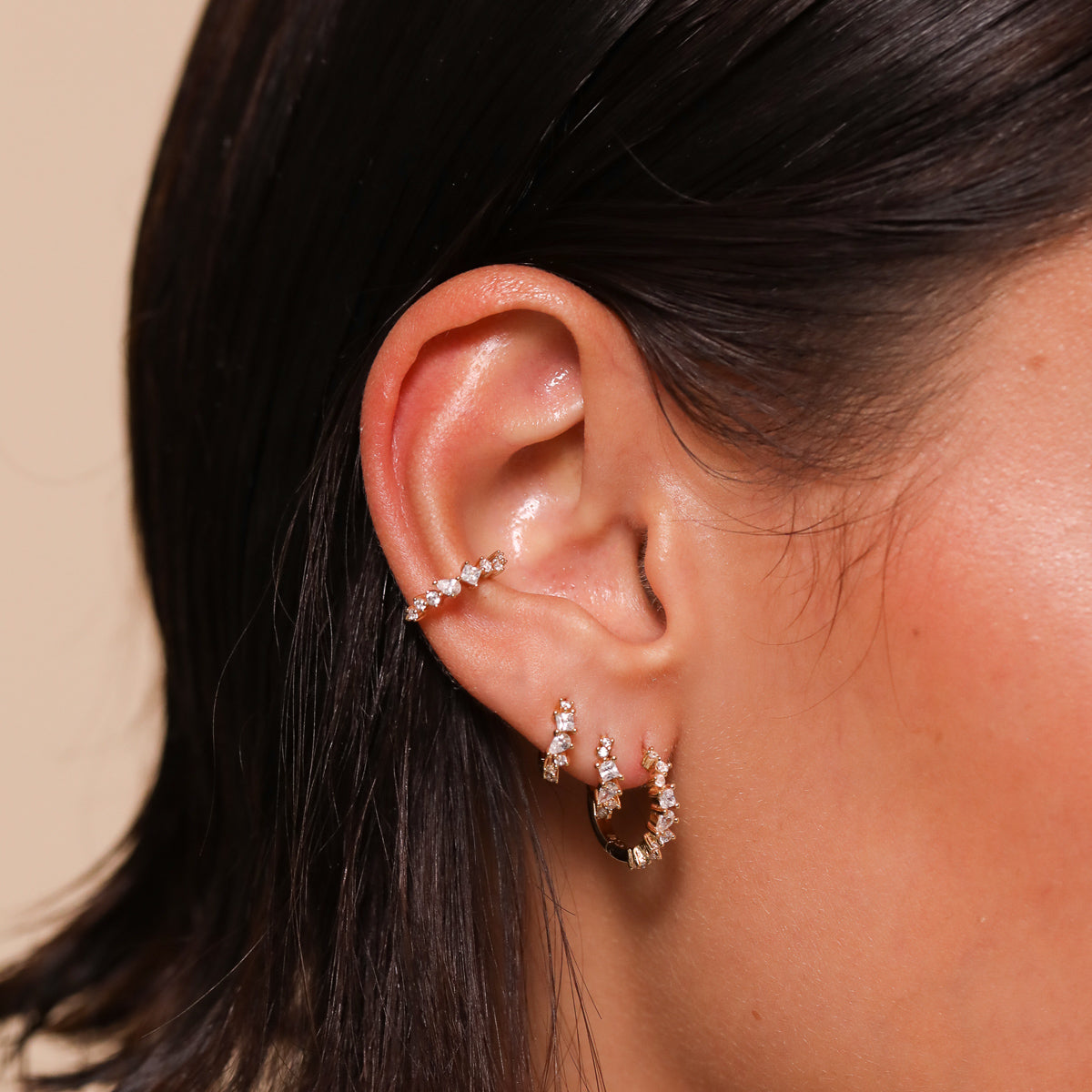 Celestial Crystal Ear Cuff in Gold worn