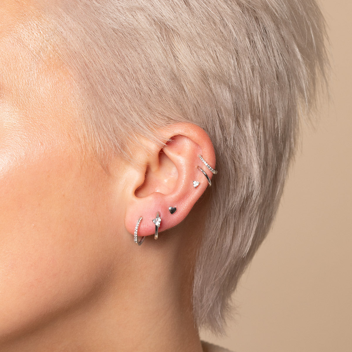 Heart Gem Piercing Stud in Solid White Gold