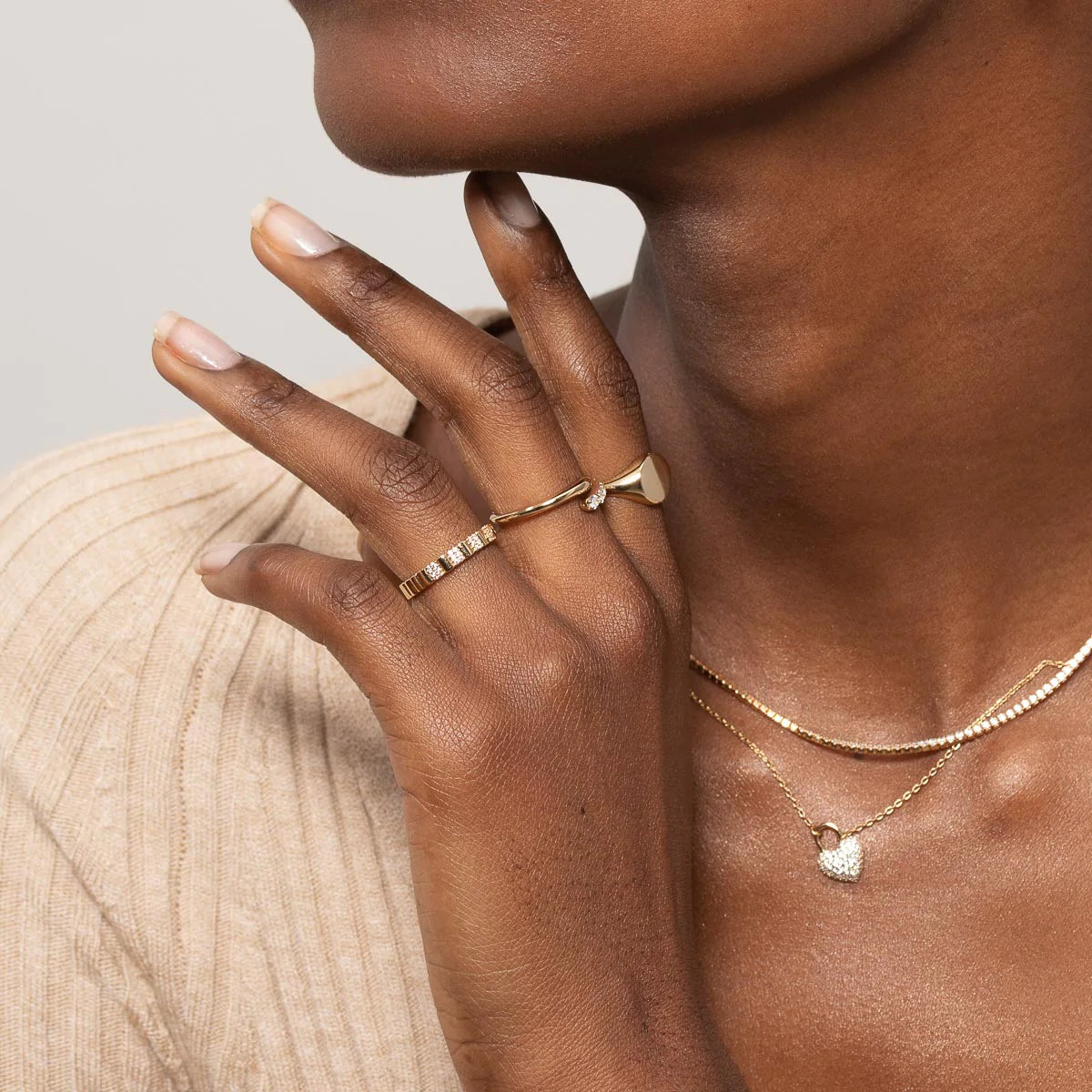 Pleated Crystal Ring in Gold