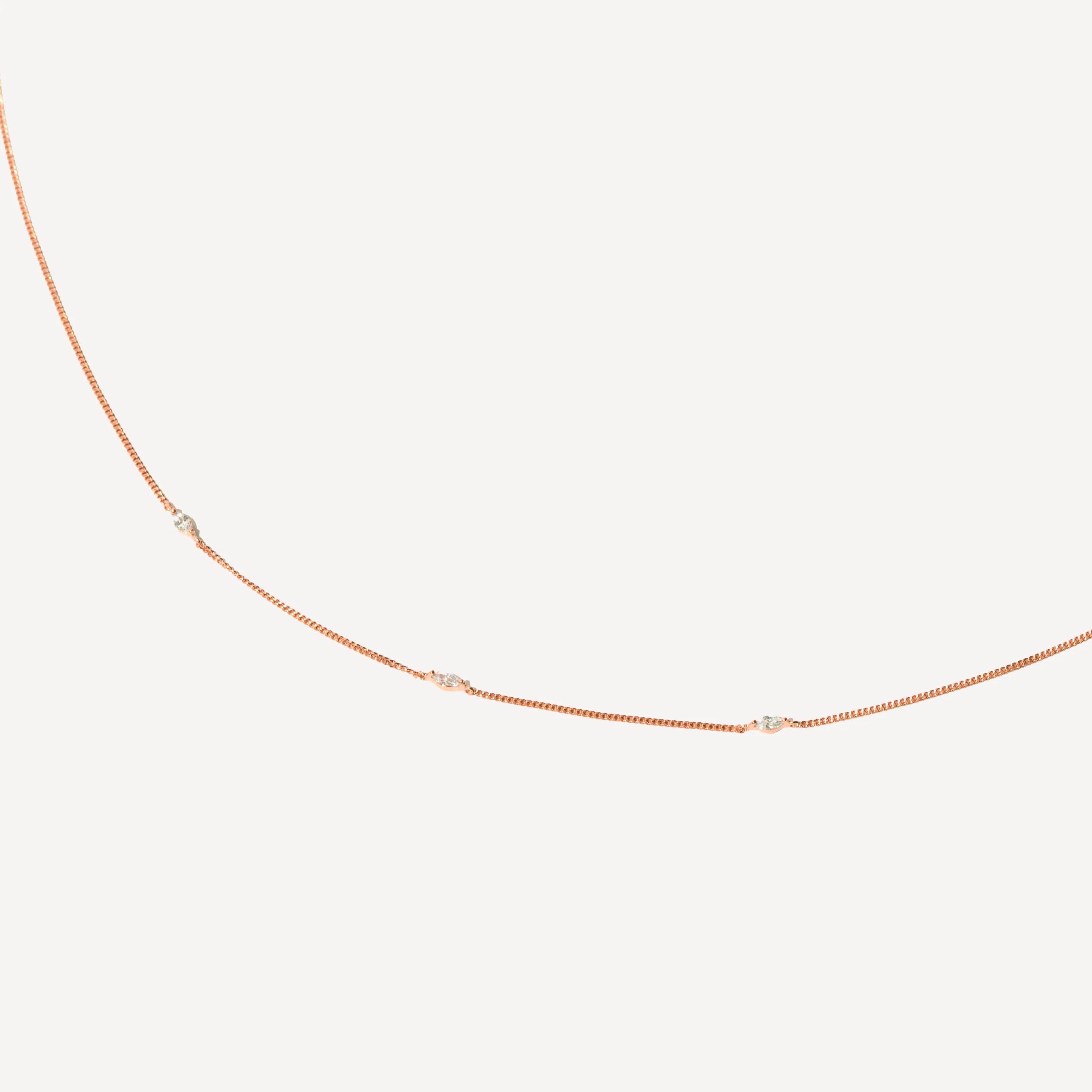 Station Navette Crystal Necklace in Rose Gold close up