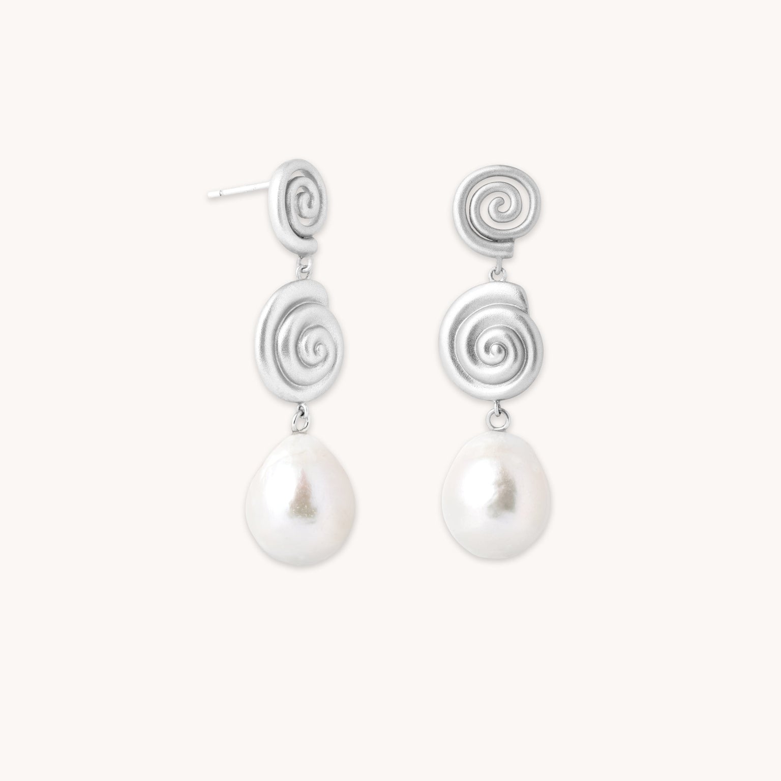 Pearl & Shell Drop Stud Earrings in Silver