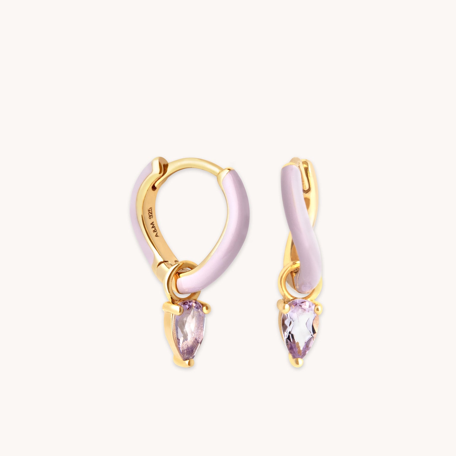 Amethyst Charm Enamel Huggies in Gold