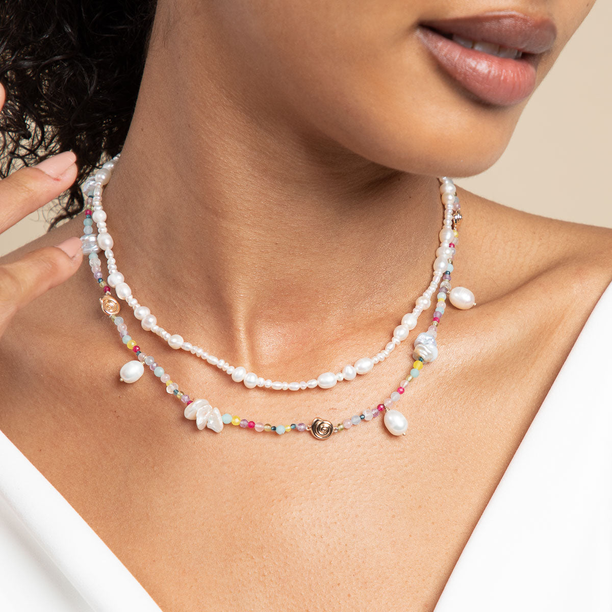 Serenity Pearl Beaded Necklace in Gold