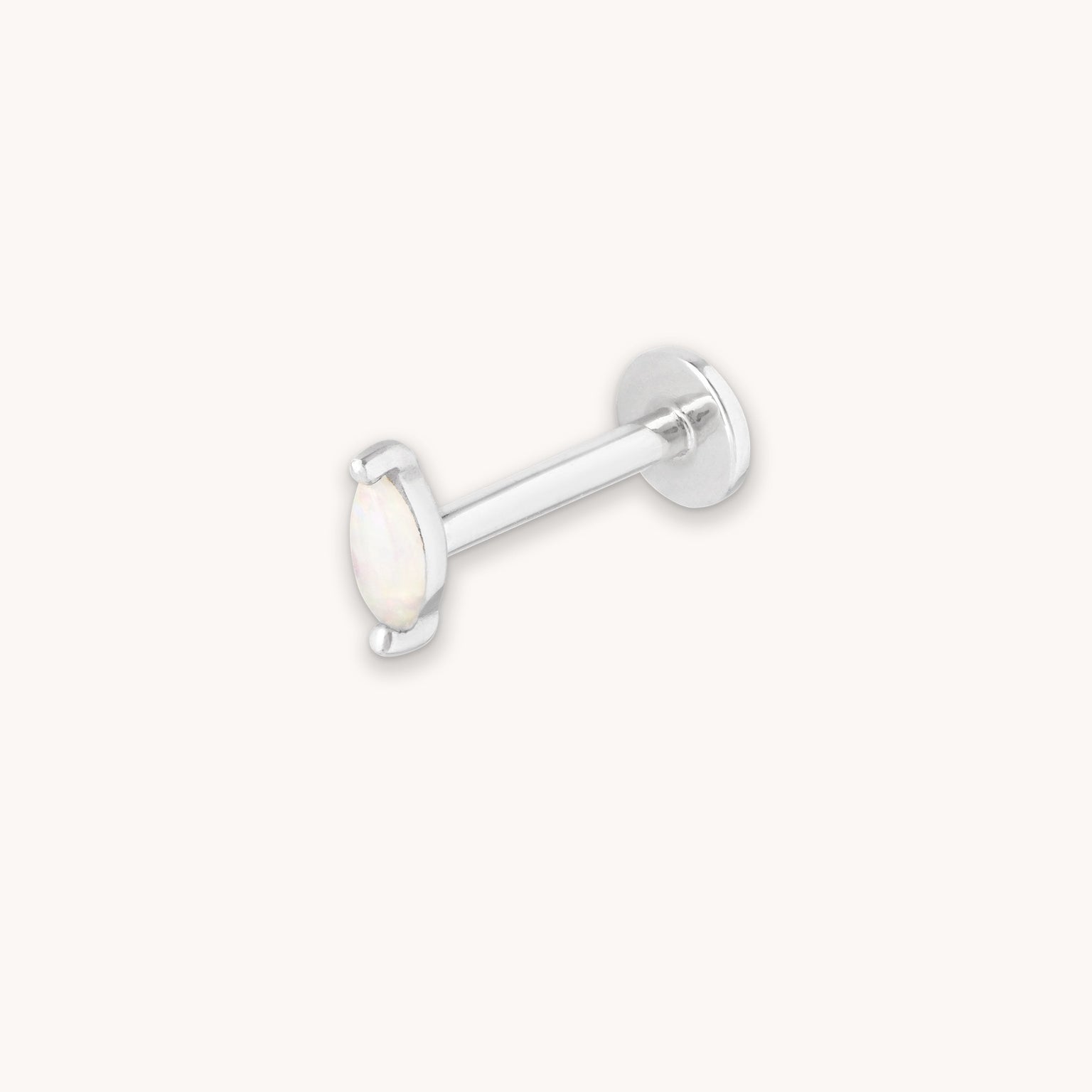 Opal Marquise Piercing Stud in Solid White Gold