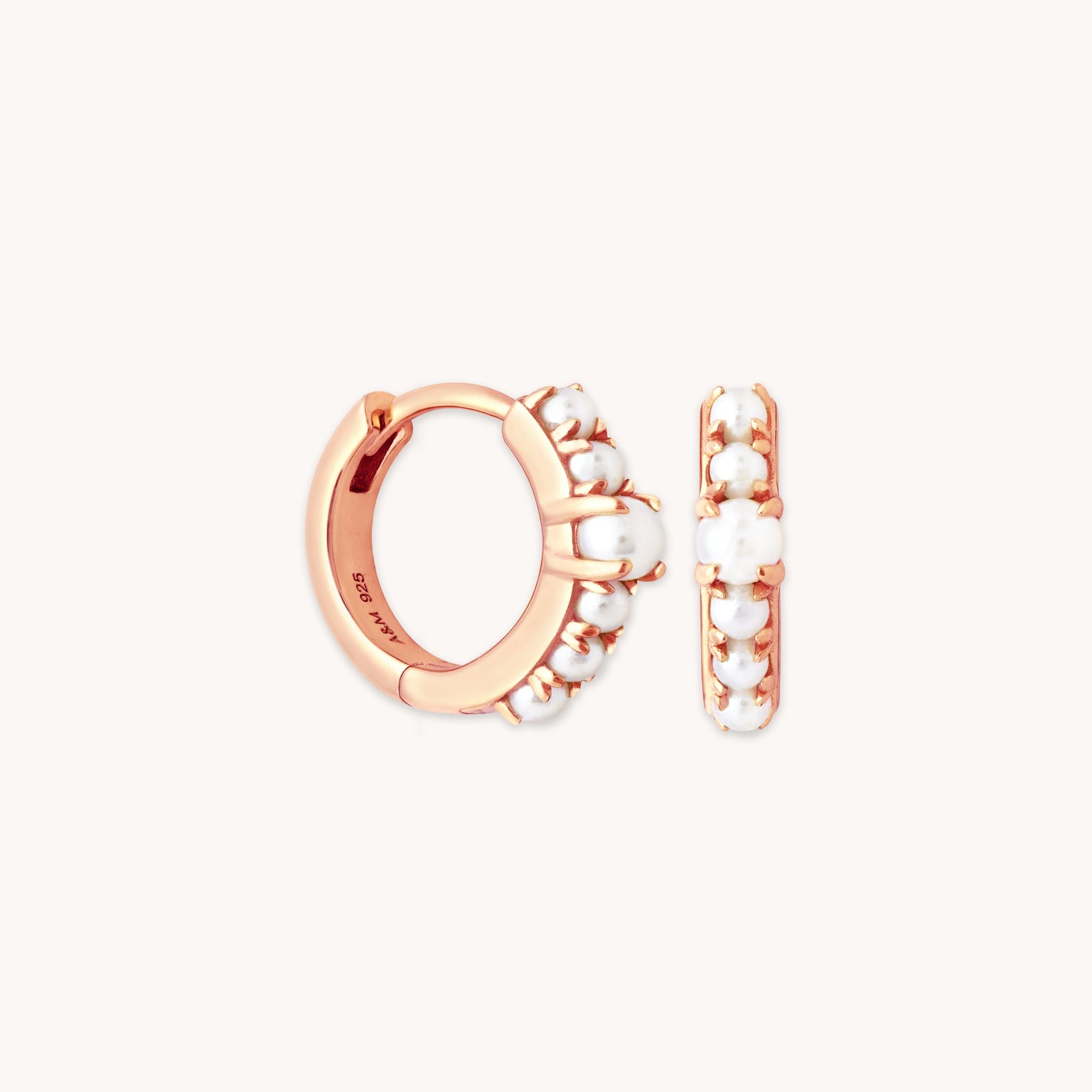Radiant Pearl Huggies in Rose Gold