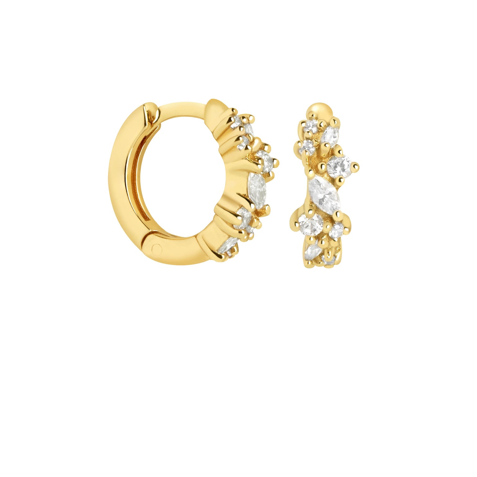 Crystal Cluster Huggies in Gold