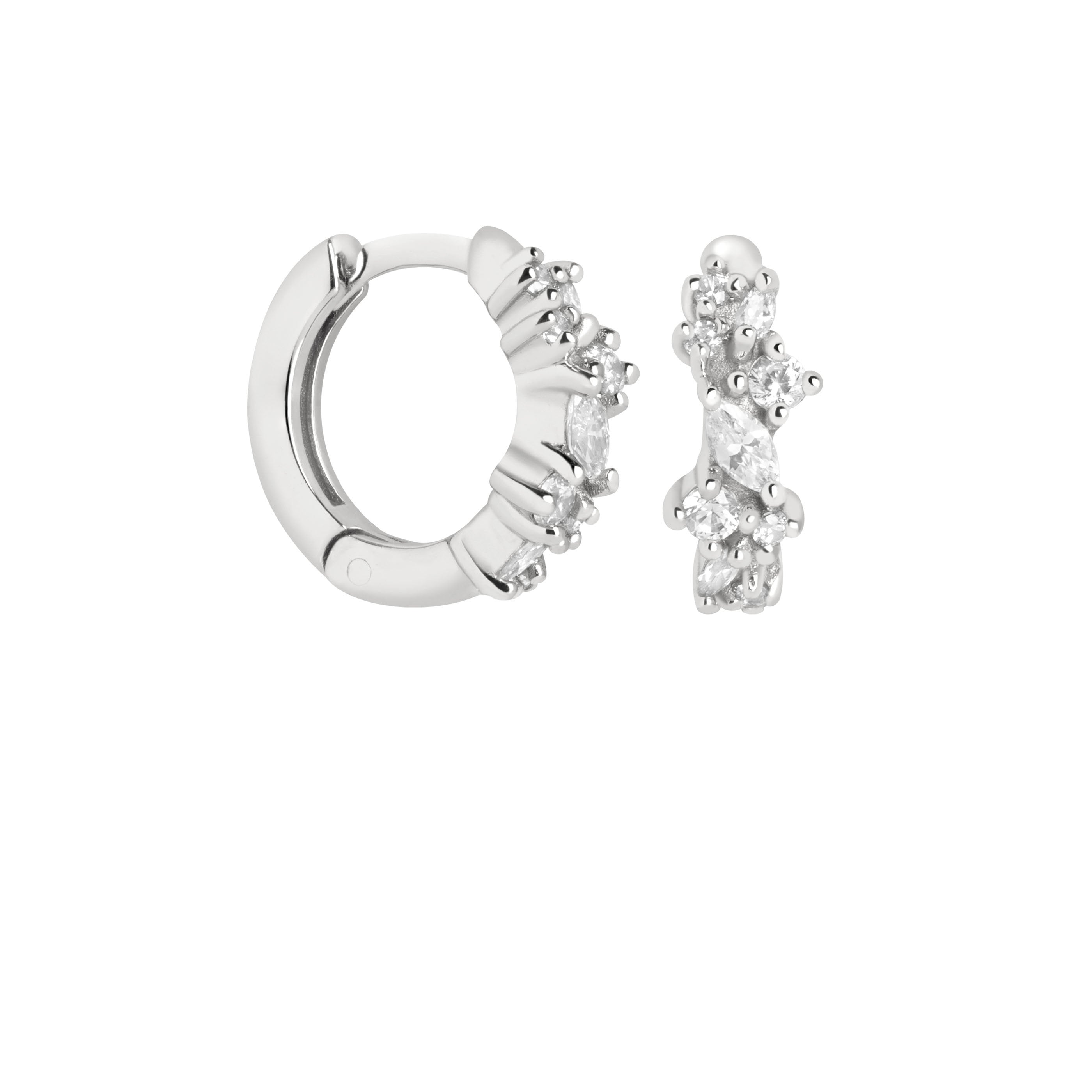 Crystal Cluster Huggies in Silver