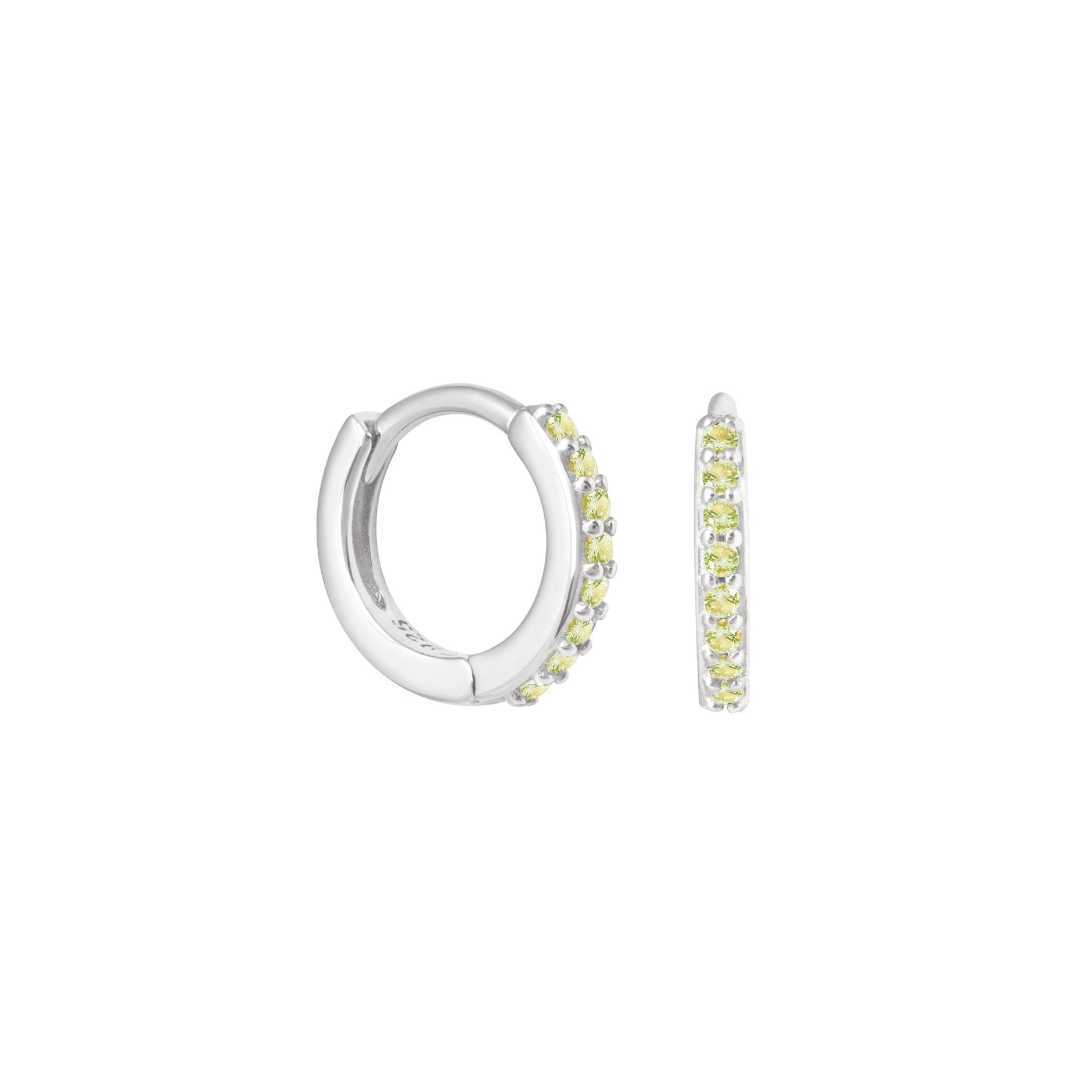August Birthstone Huggies in Silver with Peridot CZ