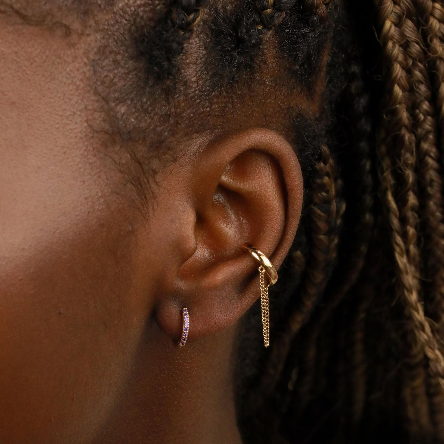 February Birthstone Huggies in Gold with Amethyst CZ