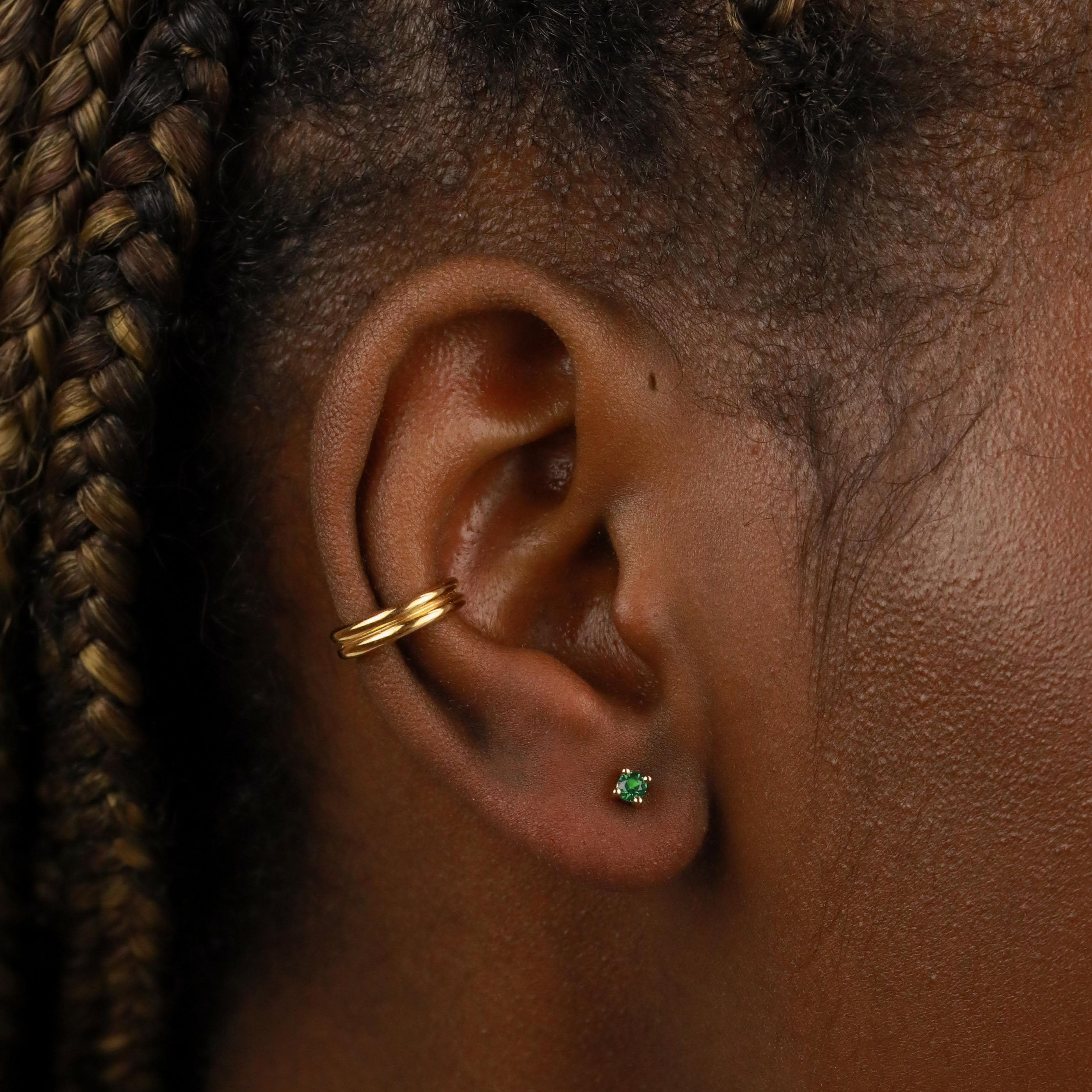 May Birthstone Stud Earrings in Gold with Emerald CZ