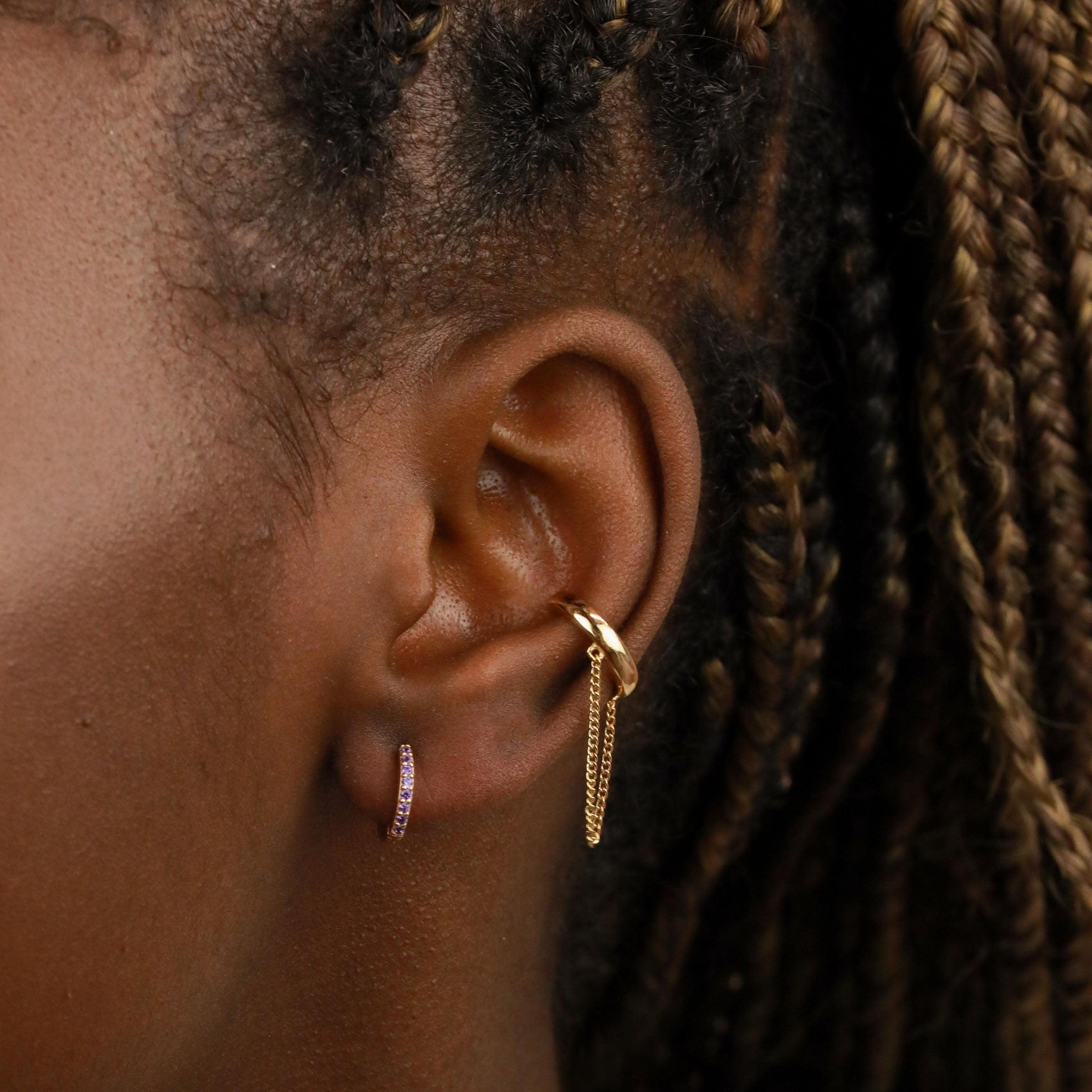 October Birthstone Huggies in Gold with Pink Tourmaline CZ