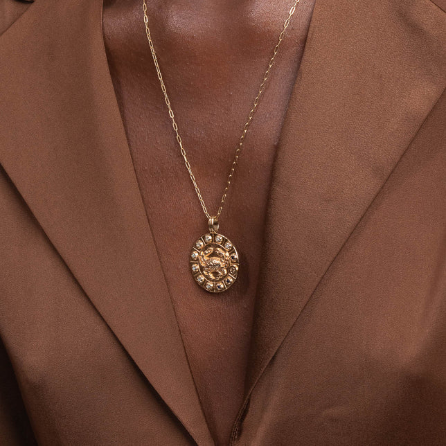 Cancer Bold Zodiac Pendant Necklace in Gold worn