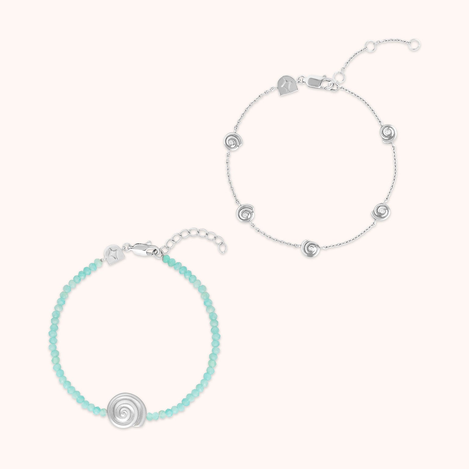 Amazonite Shell Bracelet Stacking Set in Silver
