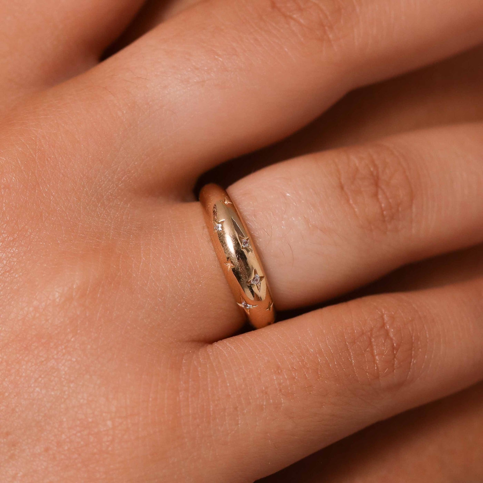 Cosmic Dome Ring in Gold worn