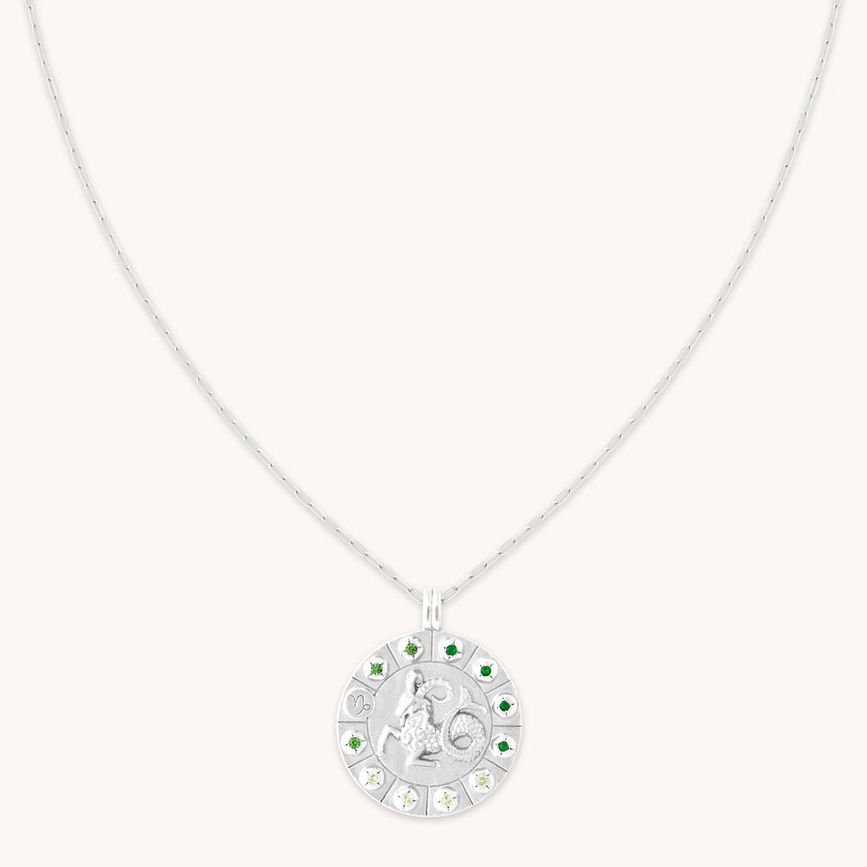 Capricorn Bold Zodiac Pendant Necklace in silver