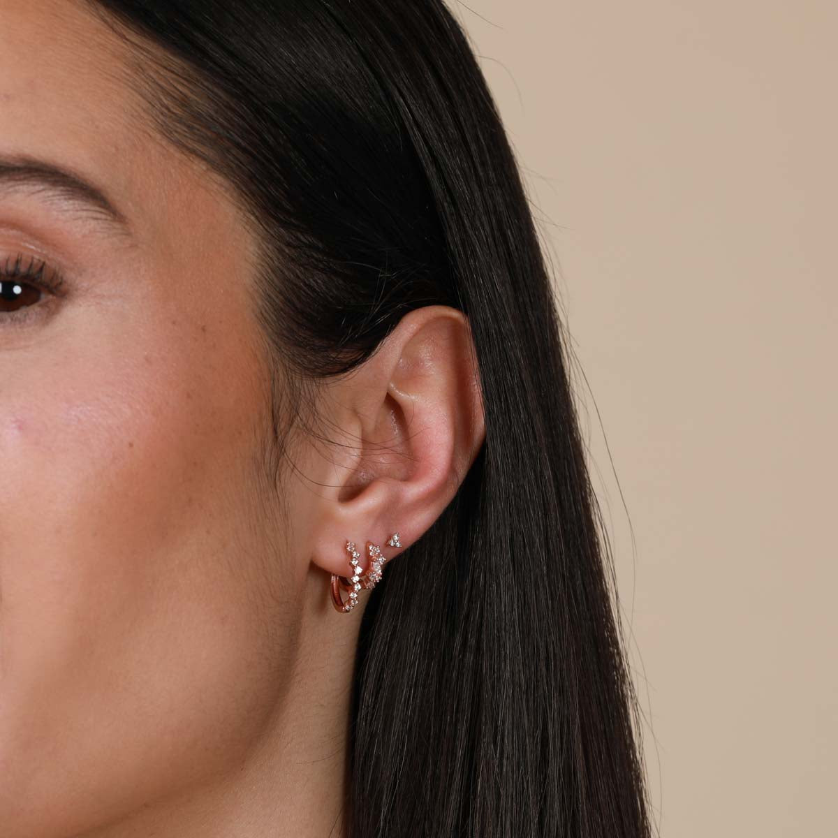 Worn shot of Cluster Hoop 11.5mm in Gold in lobe