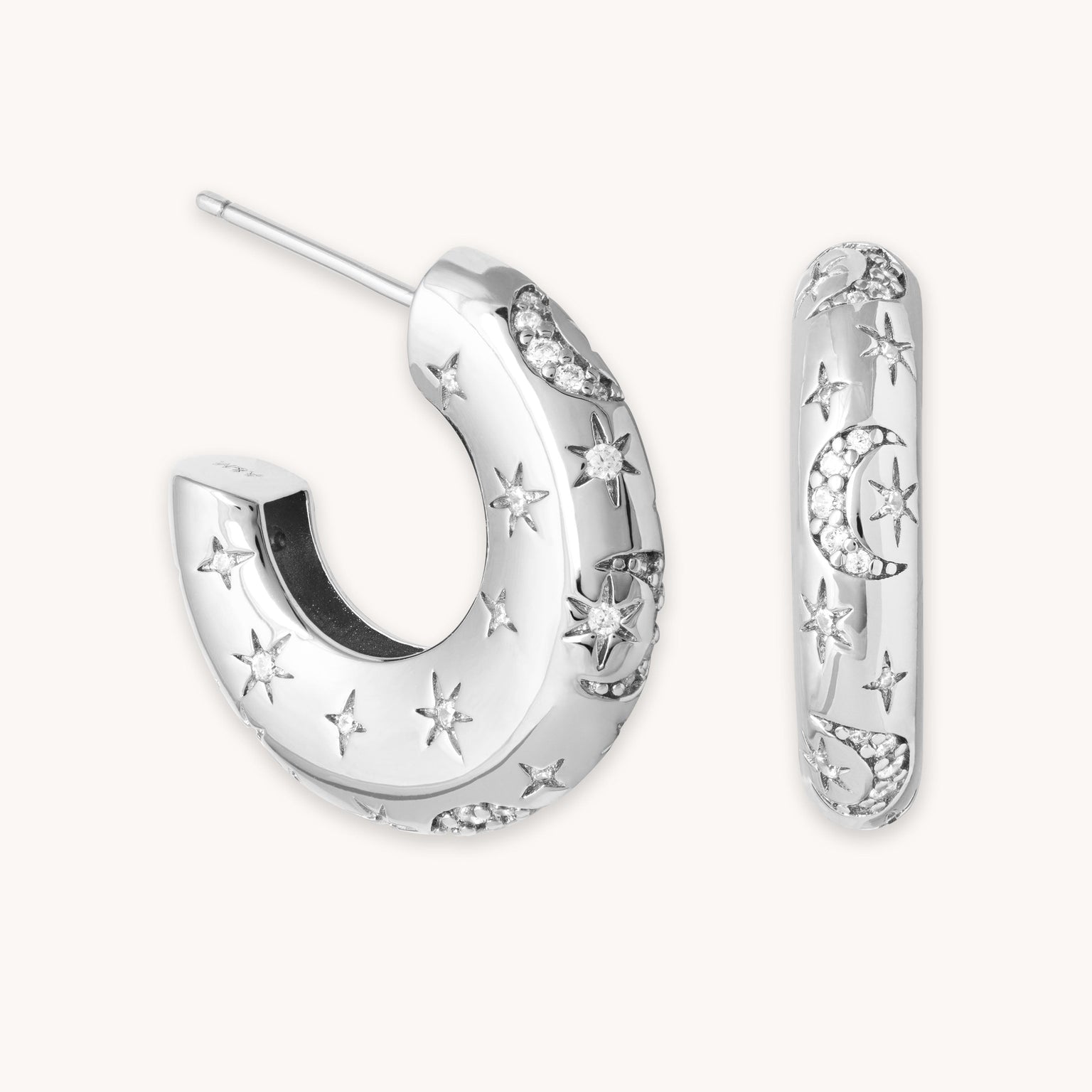 Cosmic Dome Hoops in Silver